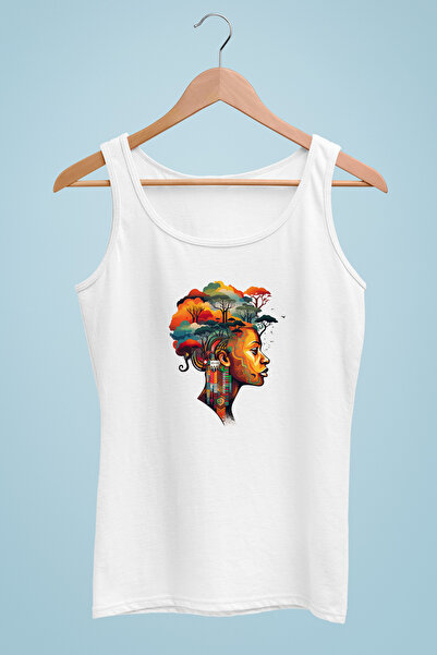 Raf Coll Tricou cu bretele pentru femei, cu design facial, imprimat digital, ...