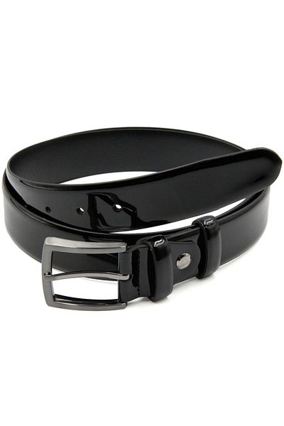 ÖZTÜRK DERİ Shiny Black Patent Leather Belt for Men - Set of 2 Vegan Leather