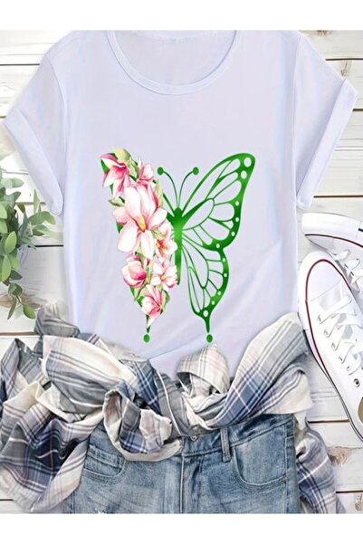 classy moda Μπλουζάκι Single Jersey - Λευκό μπλουζάκι με στάμπα πεταλούδας, o...