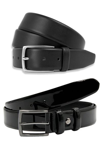 ÖZTÜRK DERİ Shiny Black Patent Leather Belt for Men - Set of 2 Vegan Leather