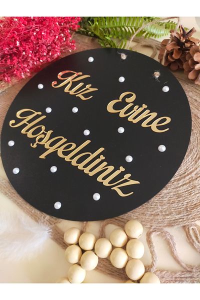 fabrikahşap Welcome Written To My Girl's Home with Pearls - Door Ornament, Wedding Engagement Promise Special Day