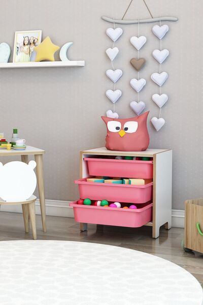 moniev 3 Sepetli Çok Amaçlı Oyuncak Dolabı Mdf