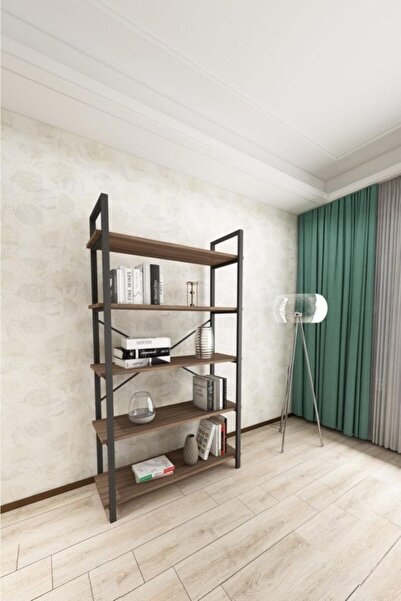 Tiryaki Aksesuar Metal Kitaplık 5 Raflı Ceviz 120 Cm Büyük Ölçü Raf