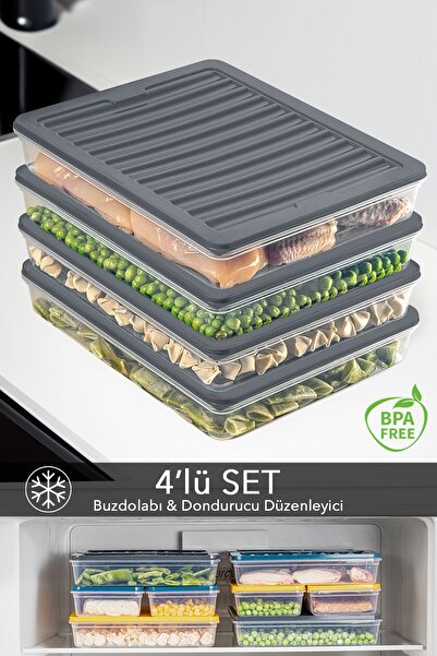 Meleni Home 4'lü Buzdolabı Düzenleyici Difriz-Mikrodalga Uyumlu Saklama Kabı ...