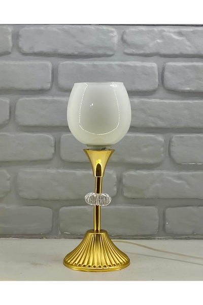 365GUNSERİSONU مصباح طاولة بتصميم توليب معدني مطلي بالذهب باللون الأبيض اللامع