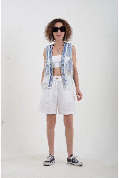 Zelish My Sister Natural Linen White Shorts with Elastic Waist