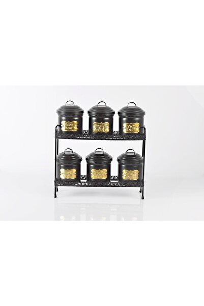 Yıldıray Metal 6'lı Metal Standlı Dekoratif Baharatlık Takımı Siyah