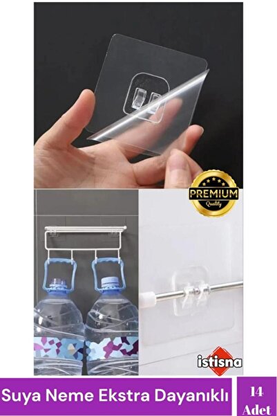 İstisna 14 Adet Süper Güçlü Şeffaf Çerçeve Askısı Lekesiz Duvar Yapışkanı Mut...