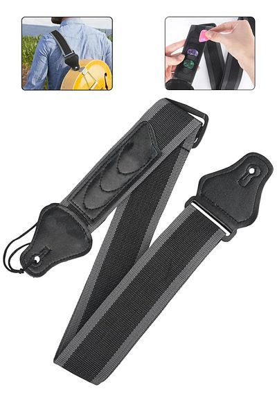 Midex ASP-28 Curea de umăr pentru chitară cu buzunar pentru pleturi Culoare negru gri Lungime 87-140 cm