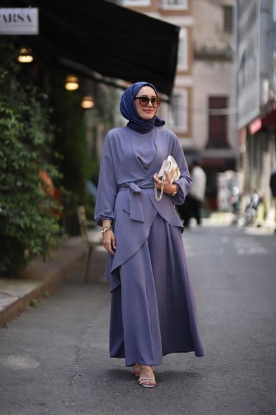 NS Moda طقم حجاب رمادي عادل - موديل 516