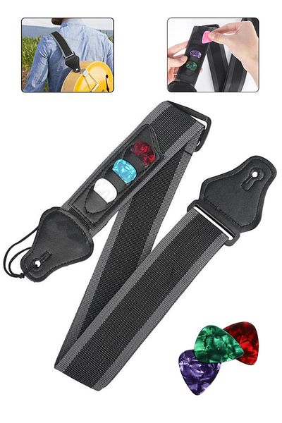 Midex ASP-28-P Πακέτο ιμάντα ώμου κιθάρας - με τσέπες Pick, μήκος 87-140 cm