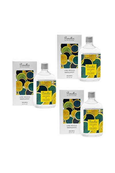 Pomellos Kolonya Lime Mexico & Bergamot 3 Adet (3x250 Ml, 80 Derece. Cam Şişe)