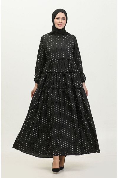 sefamerve Black Layered Dress - Pintuck Patterned, Model 0371-03