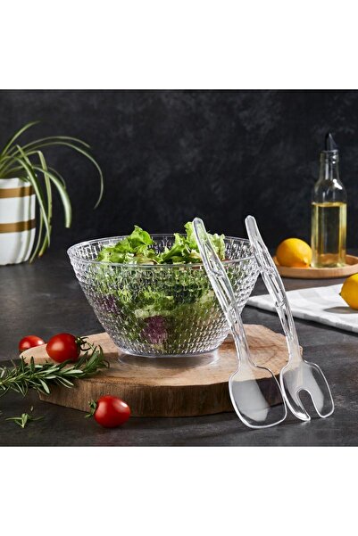 lufy Beaded Salad Bowl, Crystal Deep Salad Bowl with 2 Serving Spoons Gift