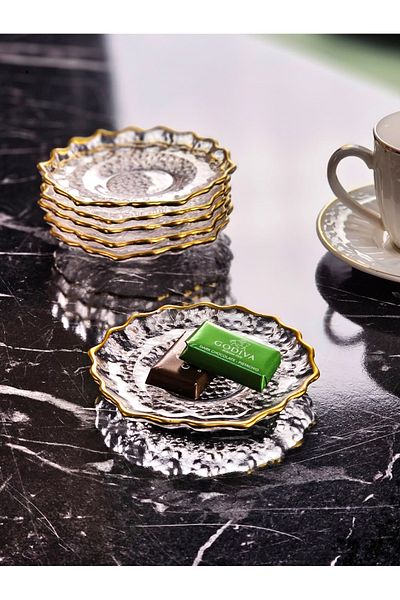 İnova Home Decor 6-Piece Sima Glass Mini Gold Snack Bowl-Teapot Set