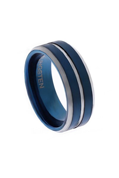 celikchi Erkek Mavi Renk Gümüş Detay Tungsten Yüzük