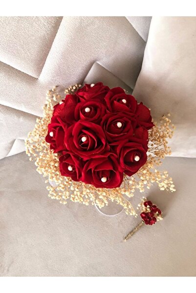 ALYA ÇİÇEK Μπουκέτο με κόκκινα βελούδινα τριαντάφυλλα και μαργαριτάρια