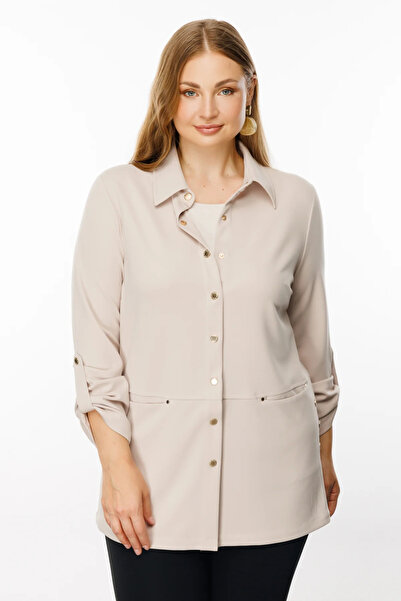 Ekol Kadın Önü Çıtçıtlı Torba Cepli Ceket 6504 Camel