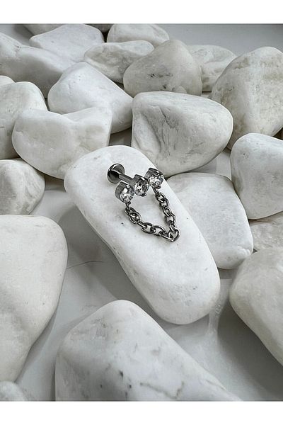 Karınca Piercing Zircon Stone Piercing - Chain Dangle, Tragus Helix and Flat Conch Surgical Steel