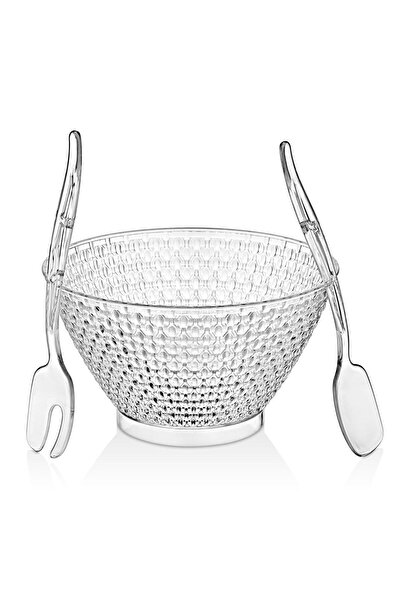 lufy Beaded Salad Bowl, Crystal Deep Salad Bowl with 2 Serving Spoons Gift
