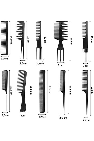 Layes 10-Piece Professional Hairdresser Hair Styling Comb Set - With Bag