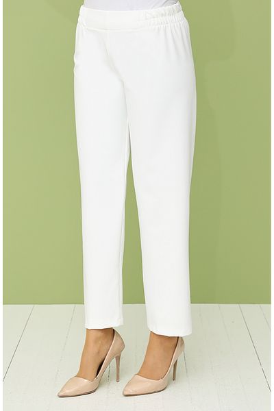 sefamerve Ecru Colored Elastic Waist Trousers 1983-24