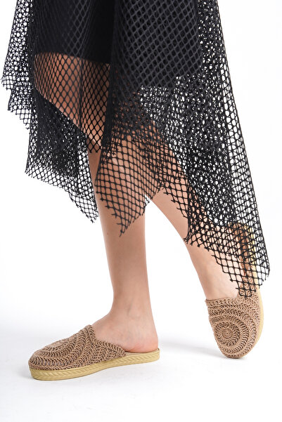 BAKGİY Mink Colored Women's Knitted Lace Slippers - BG1027-122-0001