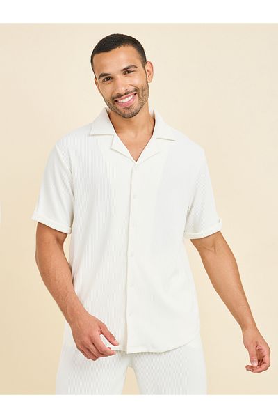 Styli Textured Ribbed Knit Relaxed Fit Shirt & Pant Co-Ord Set