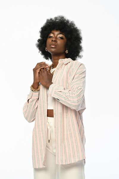 Orfeo Negro KADIN ÇİZGİLİ OVERSİZE KESİM GÖMLEK