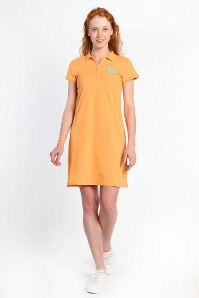 UCLA Maria Orange Polo Collar Embroidered Women's Dress