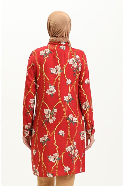 sefamerve Claret Red Viscose Patterned Shirt Tunic - 0100-03