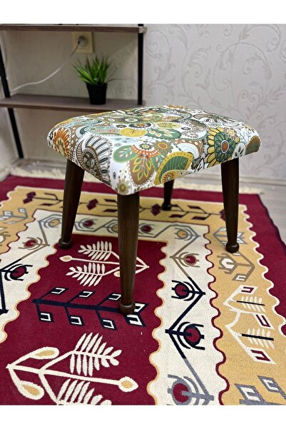 Asedia Trend Ceviz Yeşil Retro Ahşap Ayak Uzatma Pufu Makyaj Koltuğu Tabure B...