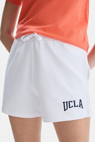 UCLA Pantaloni scurți tricotați supradimensionați pentru femei ROSA, alb, brodat