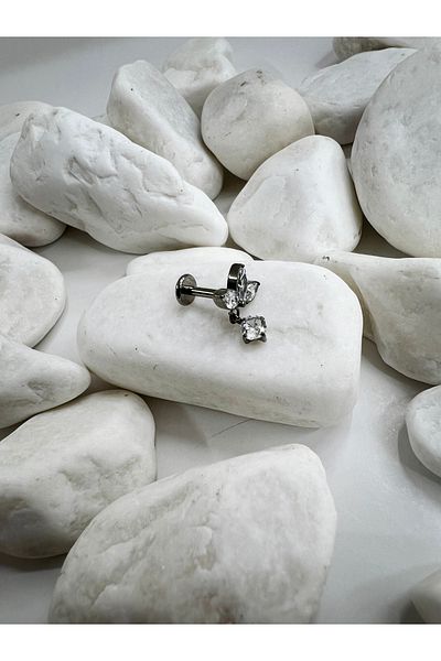 Karınca Piercing Titanium Piercing - Stone Detailed Helix Cartilage Tragus Conch Rook Flat Lobe Lip Earrings