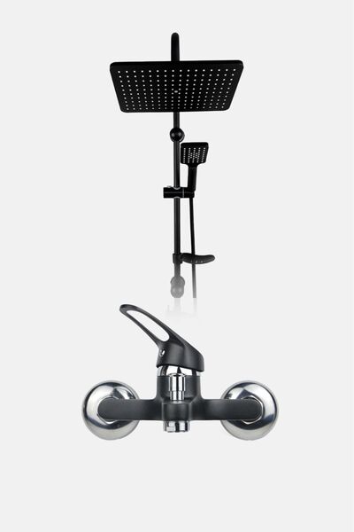 BANYOKAR Siyah Tepe Yağmurlama Siyah Robot Seti Ve Siyah Banyo Bataryası Mix-2'li Set Damla Siyah Serisi