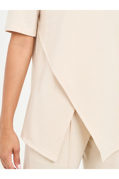 Styli Asymmetrical Hem T-Shirt & Straight Fit Pintuck Detail Pant Co-Ord