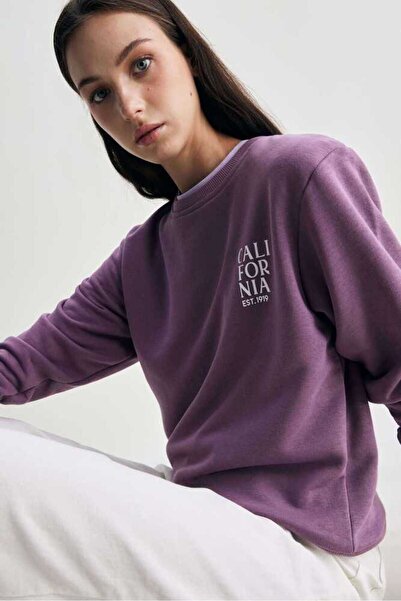 UCLA ALICE Mor Bisiklet Yaka Baskılı Loose Fit Kadın Sweatshirt