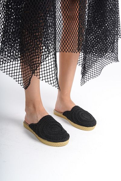 Moda Değirmeni Δαντελωτές μαύρες γυναικείες πλεκτές παντόφλες - BG1027-122-0001