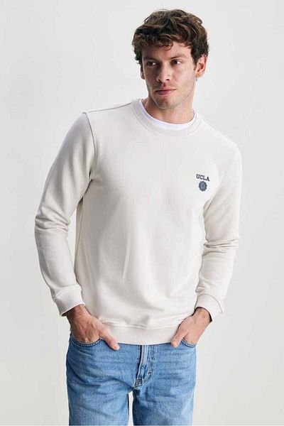 UCLA VALLEY Beige Crew Neck Printed Standard Fit Men's Sweatshirt