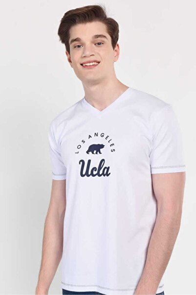 UCLA Ανδρικό μπλουζάκι Moonave White με V λαιμόκοψη