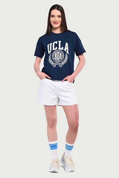 UCLA Γυναικείο μπλουζάκι Avalon Navy Blue Oversize Crew Neck με στάμπα