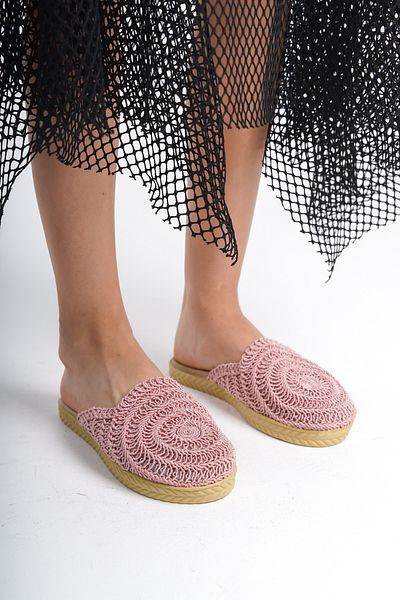 Moda Değirmeni Γυναικείες πλεκτές παντόφλες Lacy Powder - BG1027-122-0001