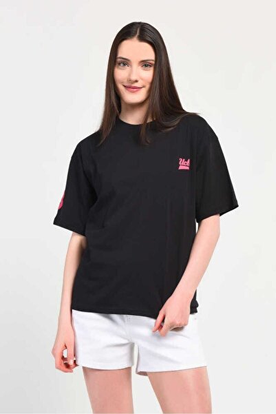 UCLA Paradıso Black Crew Neck Printed Women's T-Shirt