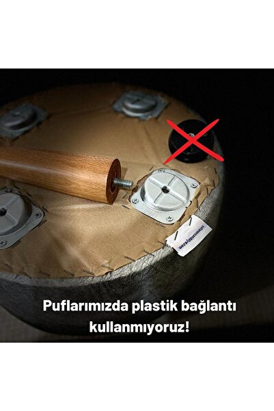 Asedia Miskin Ceviz Teddy Kahve Ahşap Ayaklı Peluş Puf Makyaj Koltuğu Yuvarlak Tabure