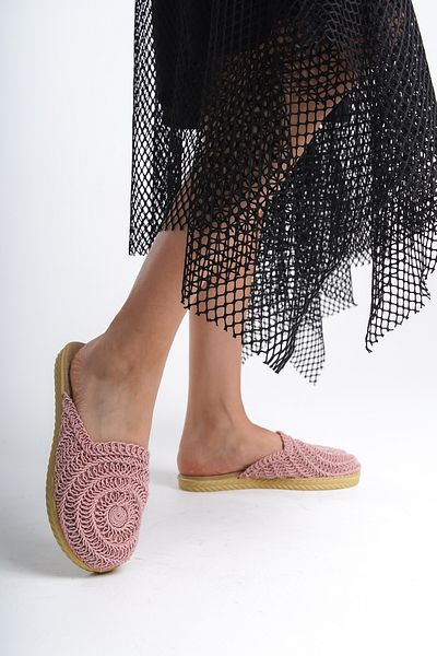 Moda Değirmeni Γυναικείες πλεκτές παντόφλες Lacy Powder - BG1027-122-0001