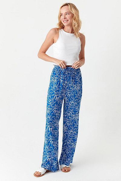 Select Moda Pantaloni de damă albaștri din viscoză cu talie elastică