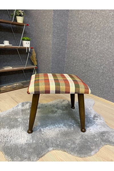 Asedia Trend Ceviz Ekose Hardal Ahşap Ayak Uzatma Pufu Makyaj Koltuğu Tabure ...