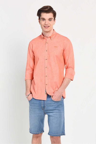 UCLA JACQUEZ Orange Linen Embroidered Standard Men's Shirt