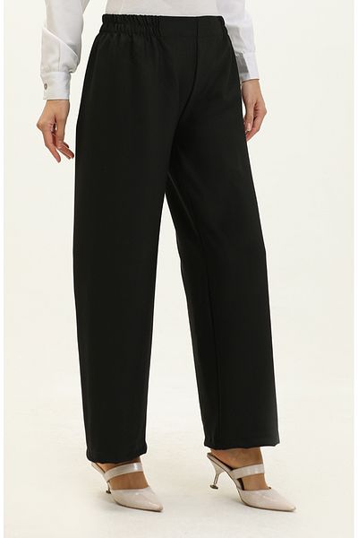 sefamerve Black Wide Leg Elastic Trousers - 2951A-06