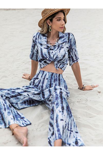 Russty Dustty By Styli Tie Dye Print Crop Shirt & Trouser Co-Ords